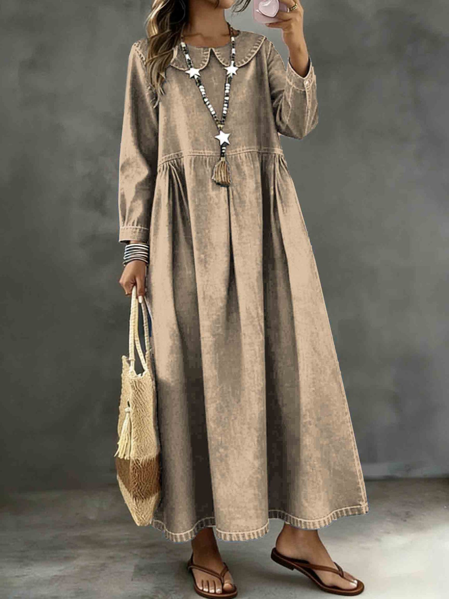 Long Sleeved Lotus leaf collar Loose Denim Dress