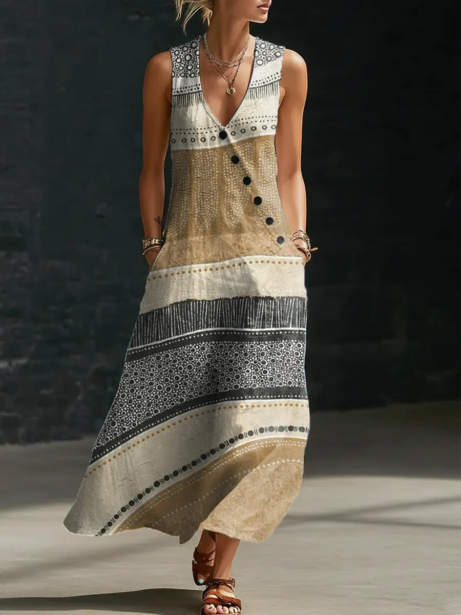 Women's Abstract Pattern Art Print Casual Cotton Linen Dress