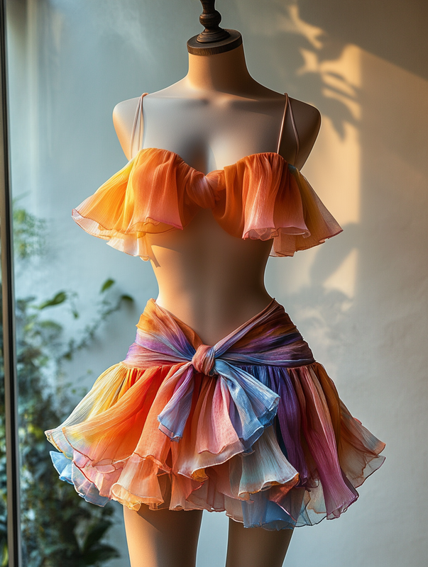 Sexy Elegant Ruffle Top + Skirt Two-Piece Swimsuit cfe1