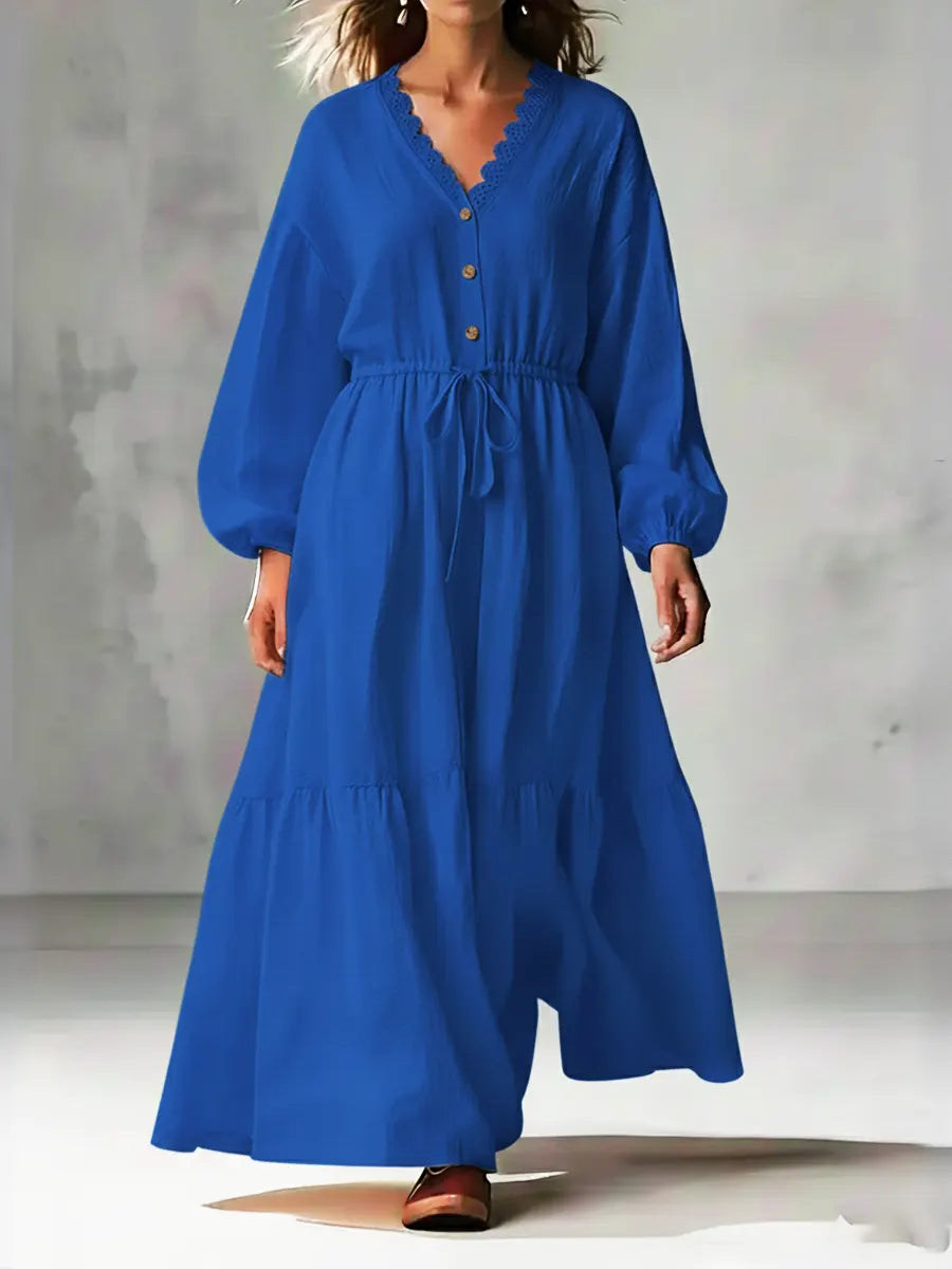 Women's Cozy Linen And Cotton Long-sleeved Dress