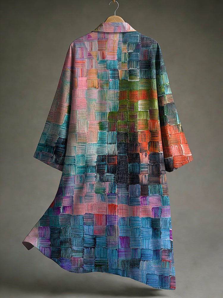 Men's Vintage Japanese Art Gradient Print Linen Long Kimono