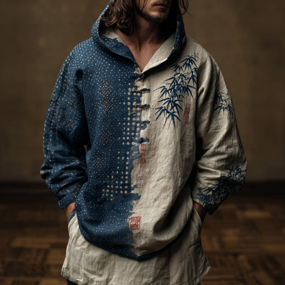 Bamboo Grove Japanese Art Two Tone Embroidered Hoodie