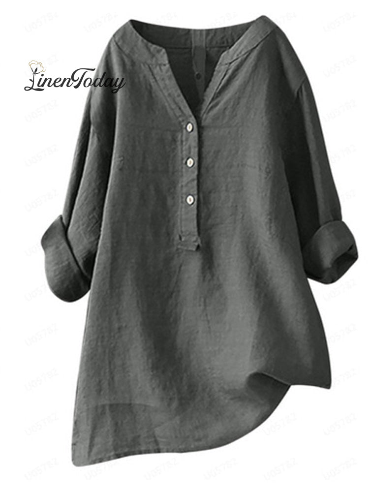 Women's Retro Cotton And Linen Casual Shirt