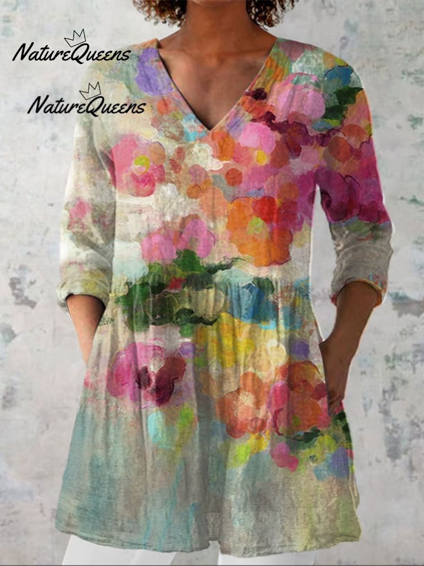 Women's Floral Art Print Casual Cotton And Linen 3/4 Sleeve Shirt