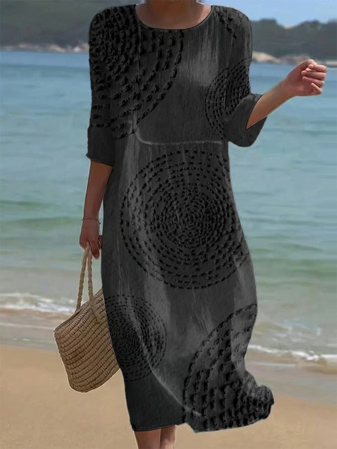 Women's Vintage Abstract Geometric Art Print Cotton Dress