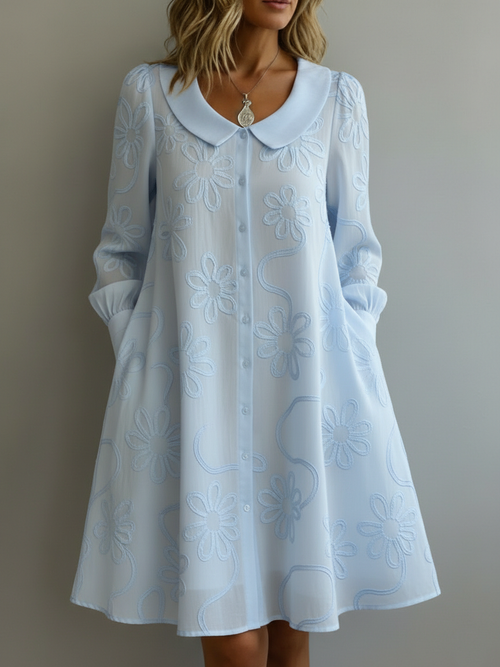 Vintage Peter Pan Collar Embroidered Floral Dress