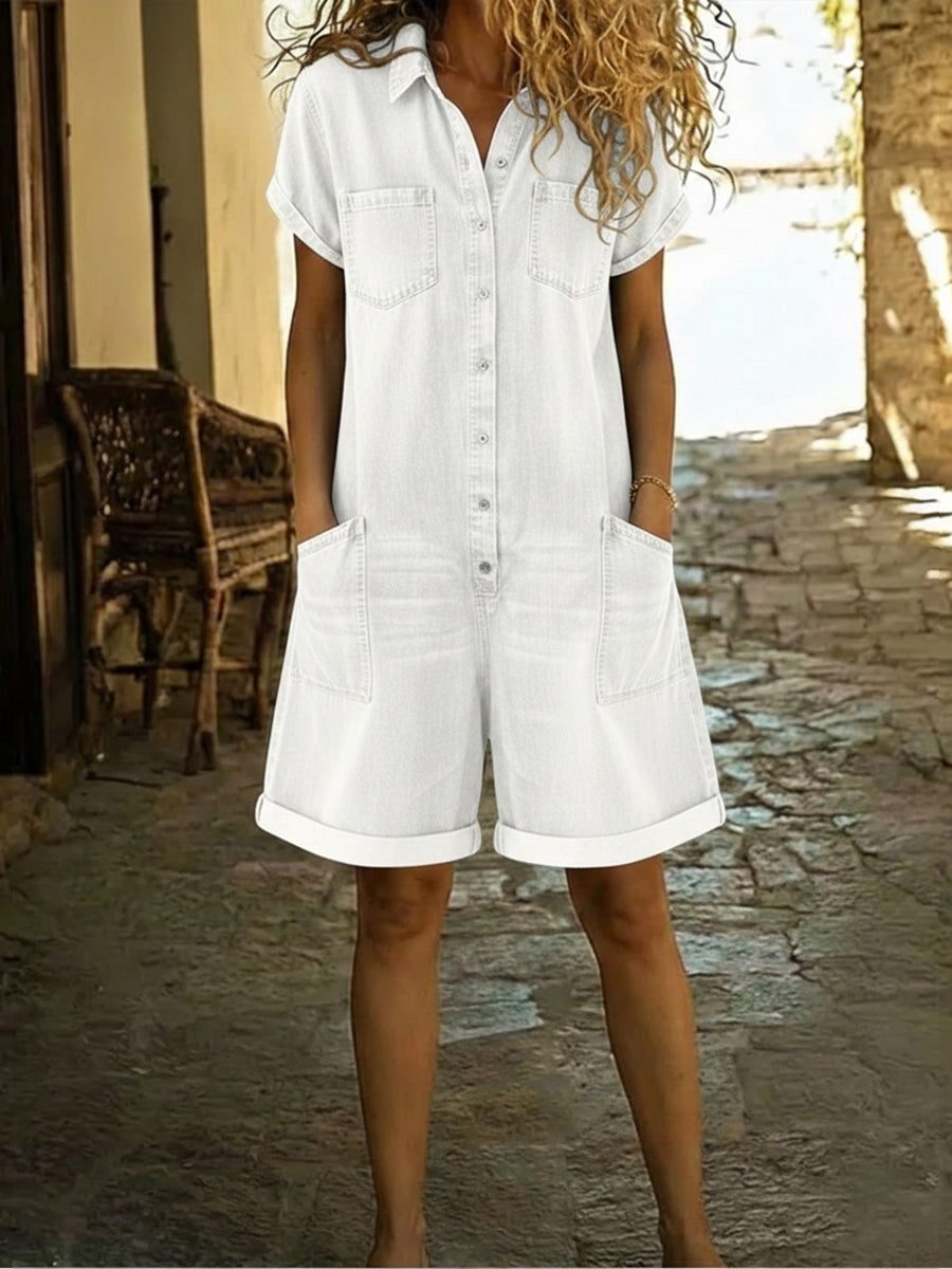 Women's Casual Cotton Denim Jumpsuit Shorts