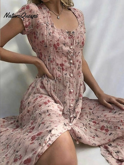 Women's Shift Dress  Short Sleeve Floral Button Front Print Summer