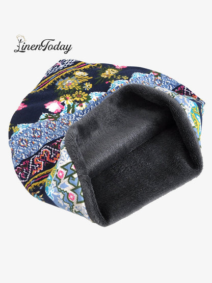 Retro Tribal Printed Cotton Fleece Dual Use Scarf Beanie Hat
