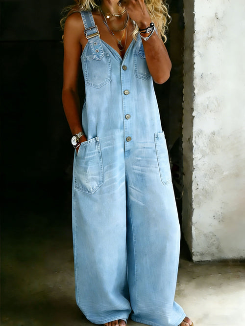 Women’s Stylish Cotton One Piece Shirt Denim Jumpsuit