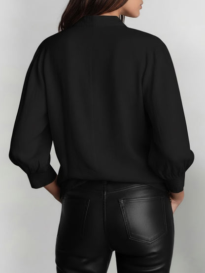Women's Solid Color Lapel Long-sleeved Casual Loose Cotton And Linen Top