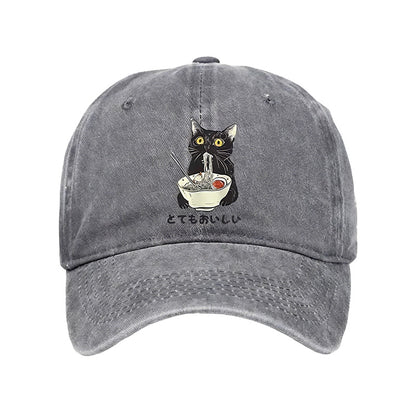 Cats Eat Ramen Noodles Washed Cap