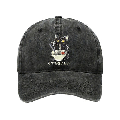 Cats Eat Ramen Noodles Washed Cap