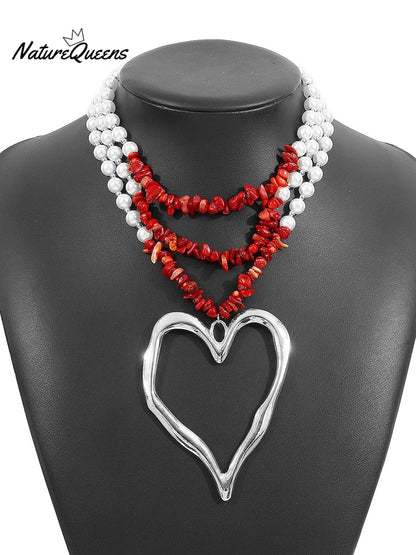 Bohemian Multi-layered Large Heart Beaded Necklace