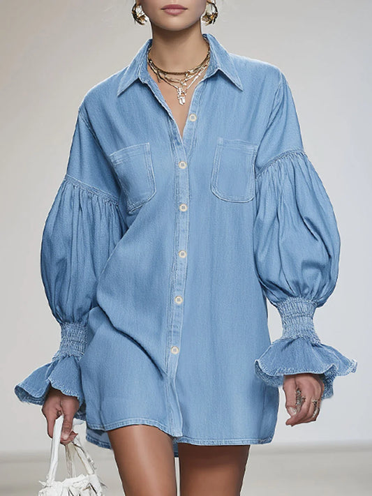 Women's Casual And Fashionable Denim Cotton Mini Dress