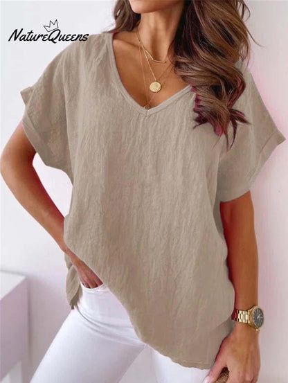Solid V Neck Casual Top