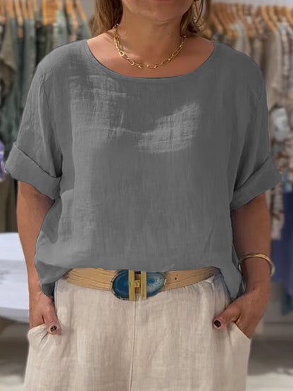 Women's Front and Back Two-way Casual Cotton And Linen Short Sleeve Shirt