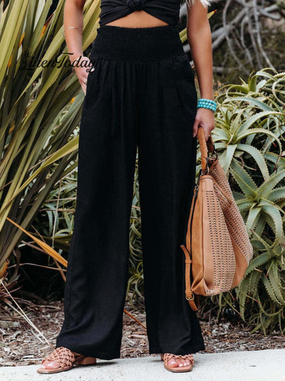 Women's Cotton and Linen Waist-waisted Wide-leg Pants
