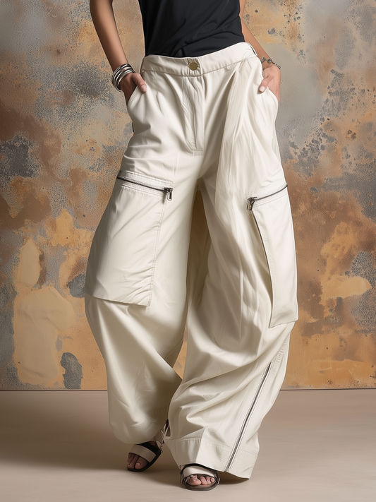 Oversized Zip-Detail Parachute Cargo Pants