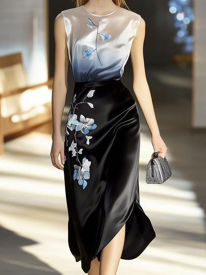 Gradient Embroidered Midi Dress
