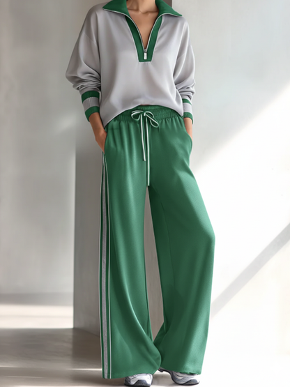 Casual Color-block Sweatshirt And Pants Two-piece Set