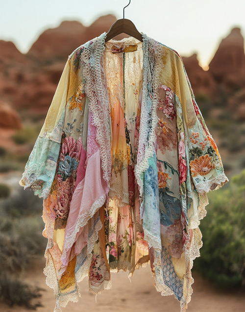 Summer cardigan with gradient stitching and embroidery 628d