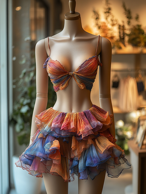 Sexy Elegant Ruffle Top + Skirt Two-Piece Swimsuit  a4d1