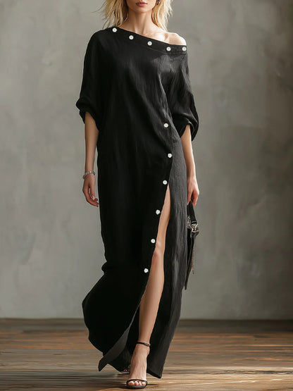 Linen And Cotton Off-the-shoulder Dress