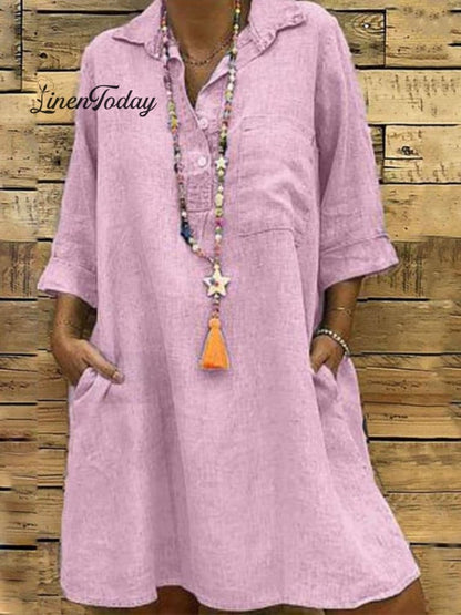 Ladies Plus Size 3/4 Sleeve Shirt Collar Casual Dress