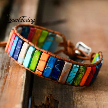 Sunflower Colorful Stone Beaded Wrap Bracelet