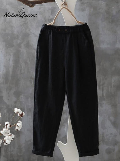 Women's Solid Color Simple Versatile Loose Casual Cotton And Linen Pants