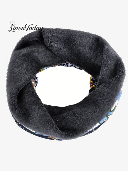 Retro Tribal Printed Cotton Fleece Dual Use Scarf Beanie Hat