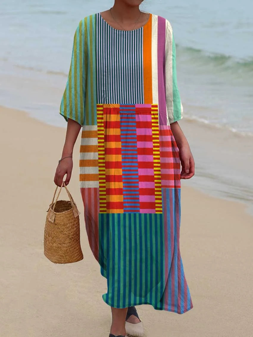 Women's Vintage Geometric Pattern Art Print Cotton Dress