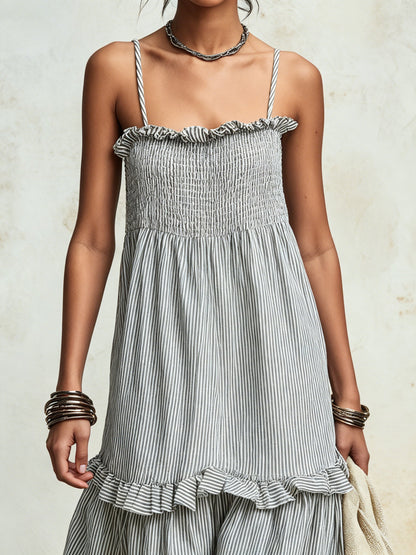 Tiered Ruffled Striped Smocked Cami Maxi Dress