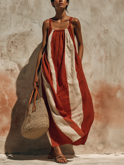 Sleeveless Striped Linen Maxi Dress — Casual & Relaxed Resort Style