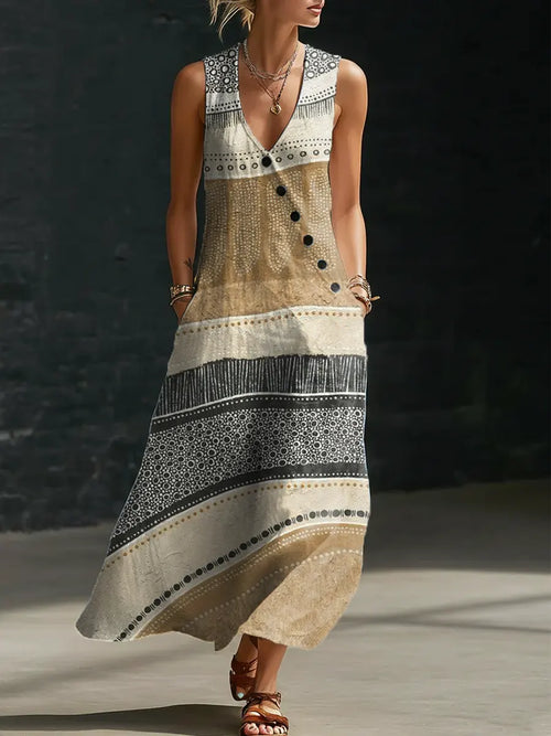 Women's Abstract Pattern Art Print Casual Cotton Linen Dress