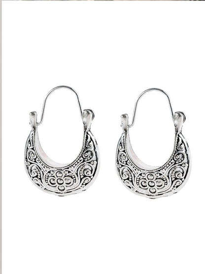 Women's Vintage Silver Round Earrings