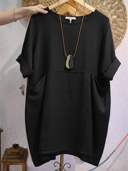 Women's Linen And Cotton Round-neck Dress