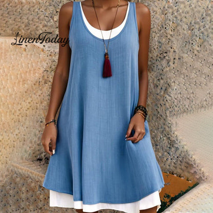 Casual Sleeveless Fake Two Piece Midi Dress
