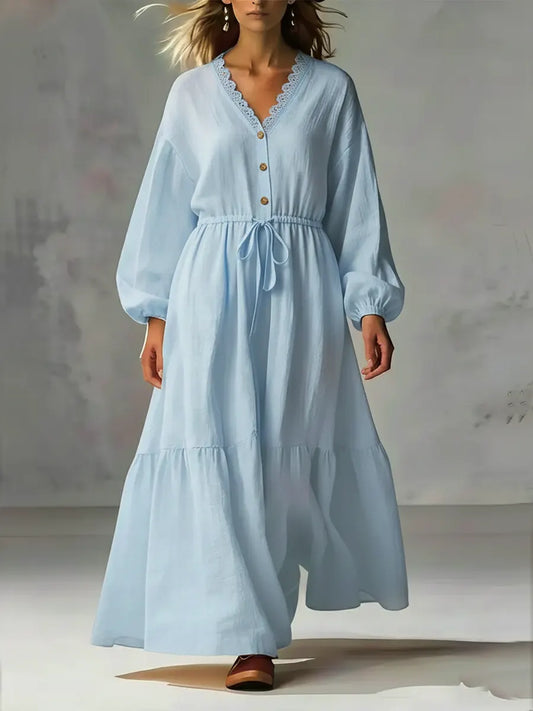 Women's Cozy Linen And Cotton Long-sleeved Dress