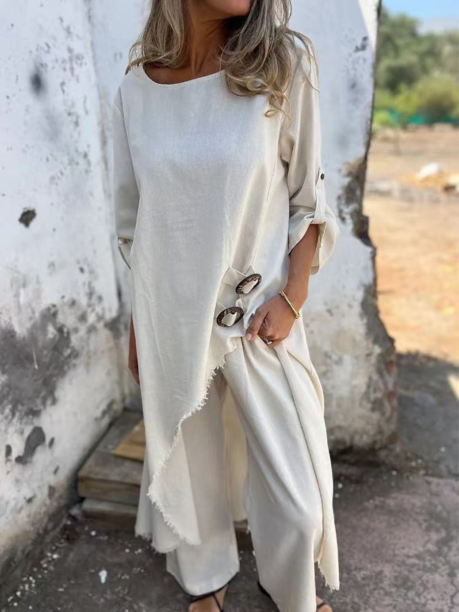 Women's Solid Color Casual Elegant Stylish Top And Pants Suit