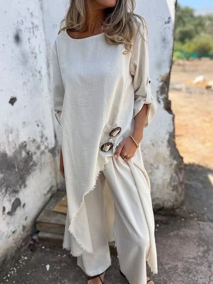 Women's Solid Color Casual Elegant Stylish Top And Pants Suit