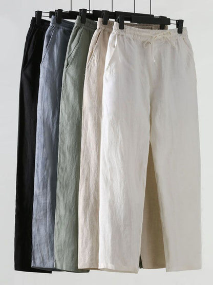 Men's Vintage Elastic Waist Pocket Casual Cotton Linen Pants