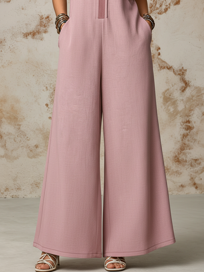 Dusty Pink Linen-Blend Utility Pocket Wide-Leg Jumpsuit
