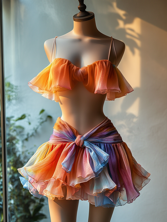Sexy Elegant Ruffle Top + Skirt Two-Piece Swimsuit  cfe1