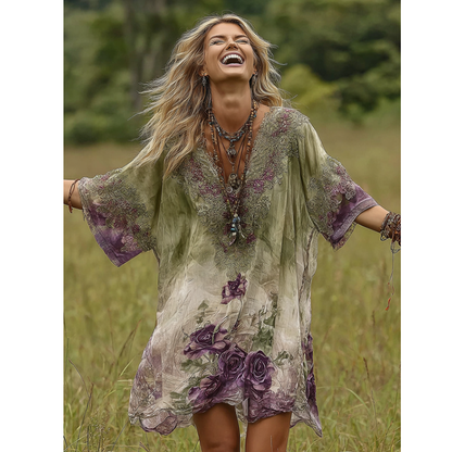 Classy Gradient Purple Lavender And Floral Printed Midi Dress
