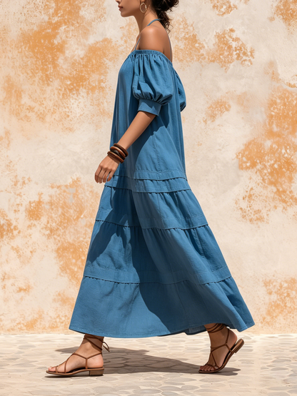 Halter Neck Off-Shoulder Tiered Maxi Dress