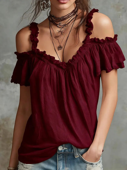 One-shoulder Strap Cotton And Linen Top