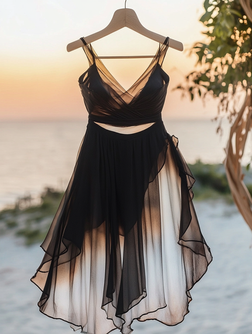 Asymmetrical dress with ruffles for vacation or daily wear 4f5c