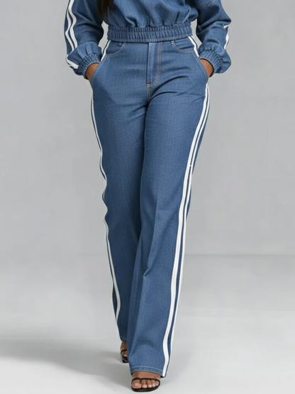 Casual And Cozy White-trimmed Straight-leg Jeans